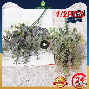1/2PCS Mesterséges műanyag növények levelek zöld eukaliptusz ág kerti vázához Kezdőlap Karácsonyi esküvői dekoráció Faux Fake