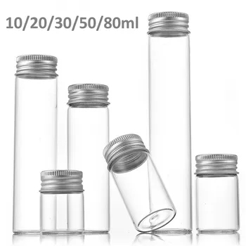 10/20/30/50ml átlátszó üvegpalack alumínium csavaros kupakkal Kis üvegek üres újratölthető injekciós üvegek Minta kozmetikai tartály utazási készlet