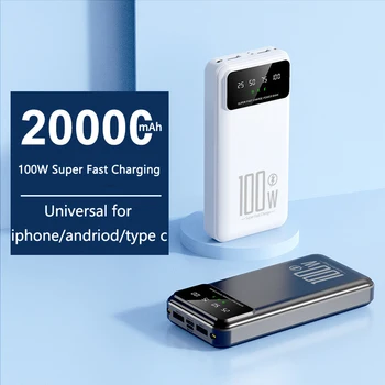 100W szupergyors töltés 20000mAh Power Bank hordozható töltő Külső akkumulátor Powerbank IPhone Xiaomi Huawei Samsung készülékhez