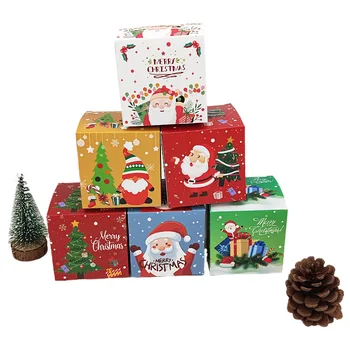 12/24Pcs Karácsonyi négyzet alakú cukorka doboz vegyes színű csokoládétorta Sweet Favor ajándék csomagoló dobozok Boldog karácsonyt party dekoráció