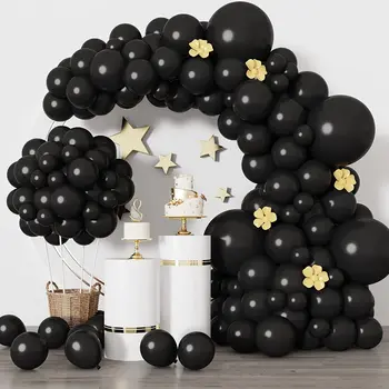 129 darab Fekete léggömbök Latex lufik különböző méretekben 18 12 10 5 hüvelykes parti lufi készlet születésnapi pite számára