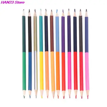 12Pcs 24Colors kétfejű színes ólomceruza Fa színes ceruzák rajzoláshoz Irodaszerek Irodai kiegészítők Iskolai kellékek