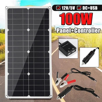 18V 100W hordozható napelem kettős kimenetű interfész vízálló napelemes tábla DIY napelemes töltő teljesítmény kültéri lakóautó autóhoz