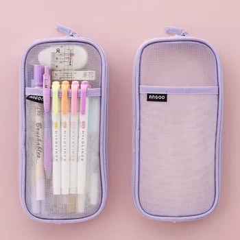 1db Kawaii koreai egyszerű cukorka színek hálós ceruza tok Nagy kapacitású átlátszó írószer doboz Diák ceruza táska kellékek