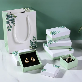 24db Fehér gyűrűs doboz Fülbevaló csomag tok Aranyos szalagpapír nyaklánc Esküvői ménes ékszer szervező Tárolás Ajándék Caja Expositor