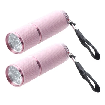 2X kültéri mini rózsaszín gumibevonatú 9 LED-es zseblámpa zseblámpa