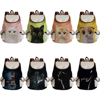 3D Cats Print női hátizsák Fekete Kawaii állati hátizsák diákoknak Divat nagy kapacitású iskolai hátizsákok összecsukható hordozható