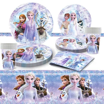 51db/Disney Új Frozen Elsa Anna Theme Party kellékek Szett csészék Tányérok szalvéták Gyerek babaváró lányok Születésnapi zsúr dekorációk