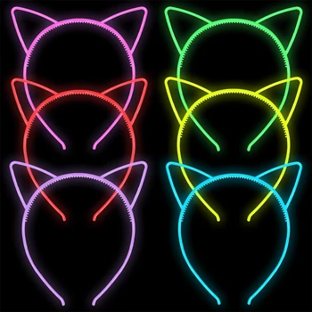 6db Luminous Cat Ears műanyag fejpánt Ragyogás sötétben Hajpánt Születésnapi parti dekoráció Baby Girls fejfedők Korona haj kiegészítők