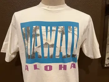90-es évjárat Aloha Hawaii Island fehér vágott póló L méret