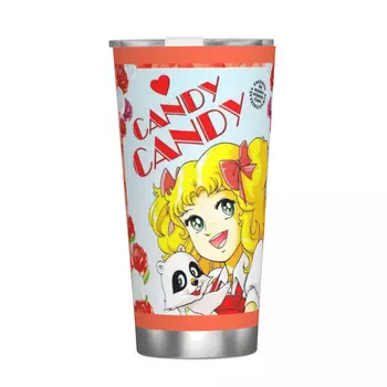 Anime Candy Candy Tumbler vákuumszigetelt manga Candice White Japan rajzfilm kávéscsészék fedéllel Szívószál utazás kültéri bögre