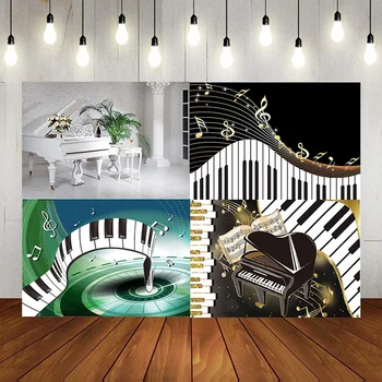 Arany zenei jegyzetek téma Születésnapi zsúr háttér Zongora Fekete fehér Kulcs Szimbólum Elem Fényképezés Háttér Banner dekoráció