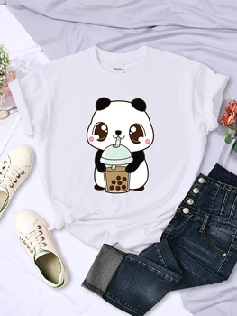 Aranyos kis panda ital tejes tea női pólók divat alkalmi rövid ujjú utcai hip-hop ruhák személyiség puha női felsők