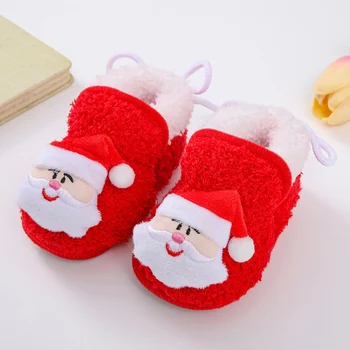 Baba karácsonyi cipő, Mikulás hóember Jávorszarvas puha talpú csúszásmentes sétacipő Lakások Téli cipő kisgyermekeknek Fiúk