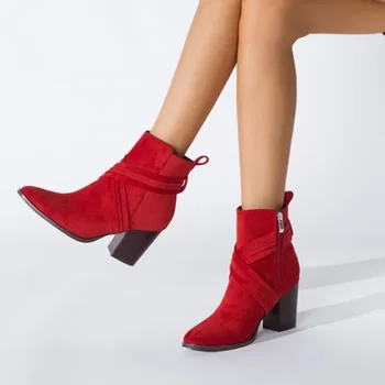 Bokacsizma nőknek Új divat nő Őszi hegyes orrú magas sarkú cipzáras pumpák Női rövid csizma Zapatos de Mujer 2024