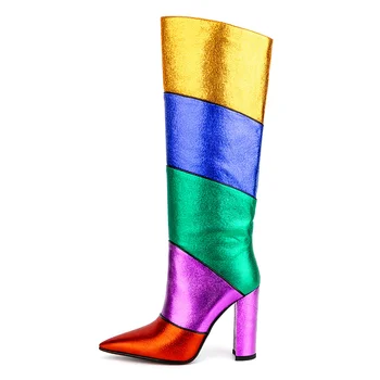 Chunky Heels női magas sarkú cipő Újdonság divat Hegyes orrú magas sarkú cipő Luxus női cipők Vegyes színek Slip-on Botas De Mujer