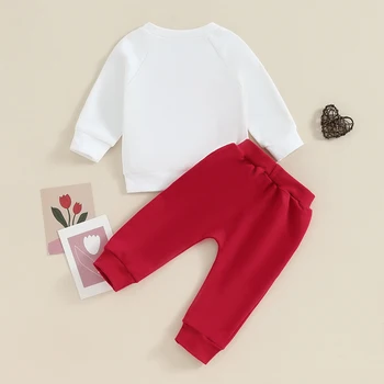 Csecsemő kisfiú őszi téli ruhák Mama az én Valentin pulóverem pulóver felsők piros nadrág szett Valentin-napi ruha 2db