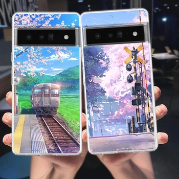 Cseresznyevirágok Japán Traint Moun Fuji tok Google Pixel 8 7 6 Pro puha TPU héjhoz Pixel 6A 5 4 5A 4A 3A XL 5G telefonhoz
