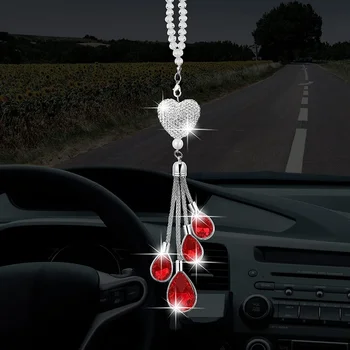 Csillogó szív gyémánt autó kiegészítők, Valentin-napi ajándék Lucky függő autó belsőépítészeti medál