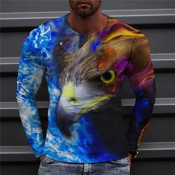Divat 3D Eagle Pattern férfi pólók Hosszú ujjú nyakkendőfesték 3D Animal Printed Street Tops alkalmi laza O-nyakú Plus méretű póló 6XL