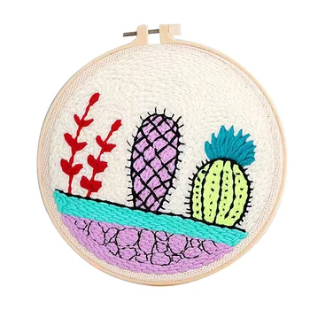 DIY kaktusz növény hímzés Poke gyapjú fonalkészlet kézzel készített lyukasztó tű grafika kézi kezdő iskolai wook készlethez