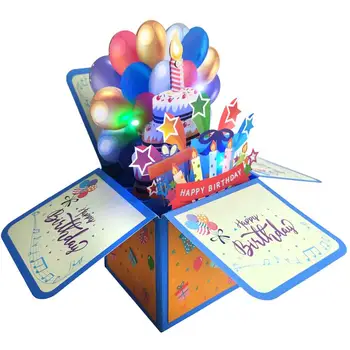 Diy születésnapi kártya Ajándékkártya Egyedi 3D meglepetés üdvözlőlap Boldog születésnapot ajándék gyertyagyújtással Zene Elemmel működik