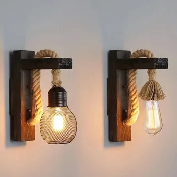 Egyfejű ipari fa fali sconce lámpa E27 tömörfa alap rusztikus lámpás művészeti fali lámpa bárhoz Étterem Pajta folyosó