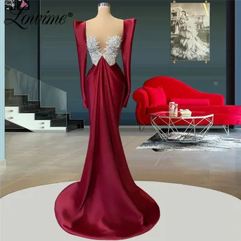 Elegáns női hosszú ujjú formális estélyi ruhák 2021 plus size egyedi készítésű Dubai arab gyöngyös partiruhák szatén báli ruha