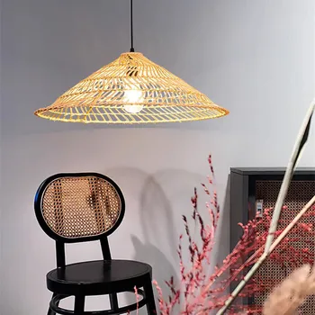 fonott háromszög függőlámpa Kínai stílusú lámpák rusztikus, kézzel készített rattan lámpa nappalihoz Étkezőasztal konyhasziget Fény