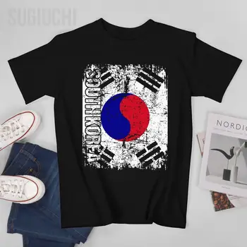 Férfiak DÉL-KOREA zászló Vintage szomorú póló Pólók O-nyakú pólók Nők Fiúk 100% pamut rövid póló Uniszex nemzet