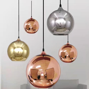 Galvanizált üveggolyós függőlámpák Díszes gömbcsillár tükör hatású világítás Kávézó Home szoba Art Decor Lights Nagyobb