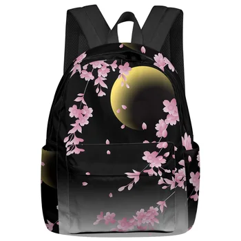 Japán cseresznyevirág hold minimalista hátizsák tinédzserek diák iskolai táskák laptop egyedi hátizsák férfiaknak női utazótáska