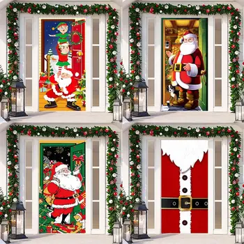 Karácsonyi ajtófüggöny Mikulás hóember karácsonyfa kárpit Boldog Cristmas ajtódekoráció otthoni újévi dekorációhoz