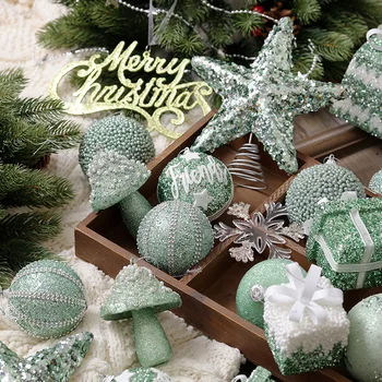 Karácsonyi díszek 2023 hab arany por zöld karácsonyi bál ajándékdoboz készlet fa alakú medál ablak jelenet elrendezés kellékek