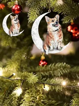 Kiskutya karácsonyi dísz kutya medál kutya üljön a holdon Karácsonyi hangulat hozzáadása kötéltervezéssel Aranyos kutya medál fához és