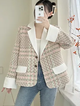 Kiváló minőségű kis illat gyapjú tweed kabát kabát nők Ősz Tél Francia Vintage Luxus Korea Elegáns ágyazható gallér felsők