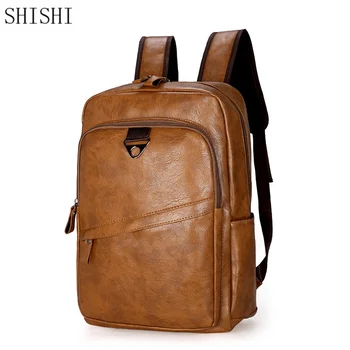Kiváló minőségű PU bőr férfi hátizsák Nagy laptop táska Vintage férfi utazási hátizsák alkalmi diák iskolatáska tinédzsereknek
