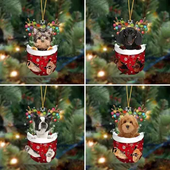 Kutya harisnya karácsonyfa dísz Kutya dísz karácsonyfa akril karácsonyi zokni ajtó akasztók karácsonyi ajándékok kisállatnak Lo A1B0