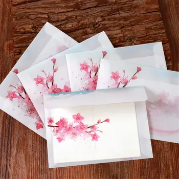 Kénsav papír Kawaii boríték meghívó tárolás Vintage őszibarackvirág üdvözlőlap borító Levélpapír áttetsző boríték