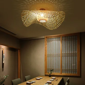 Kínai stílusú bambusz függőlámpák Kreatív tatami lámpák Lámpa étkezőbe Étterem Hanglamp E27 Felfüggesztett lámpatest