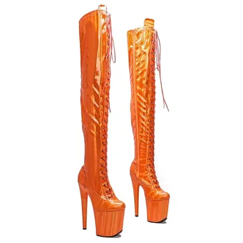 LAIJIANJINXIA New Fashion PU felsőrész 17CM/7inch Pole Dancing Shoes High Heel Platform Női térd feletti csizma 121
