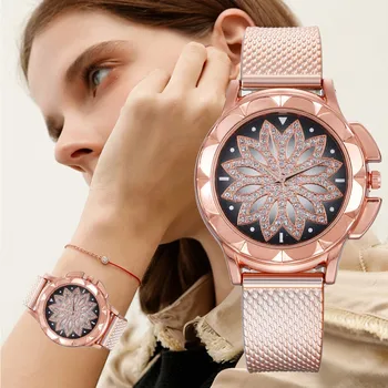 Legújabb Top női luxusóra virág gyémánt óra kristály számlap acél szíj órák kvarc divat ajándék kis órák Reloj Dama