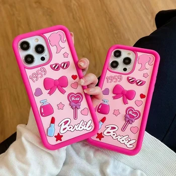 Luxus Kawaii rajzfilm Barbie tok iPhone 11-hez 12 13 14 15 Pro Max aranyos rózsaszín puha szilikon ütésálló tok Coque Fundas ajándék