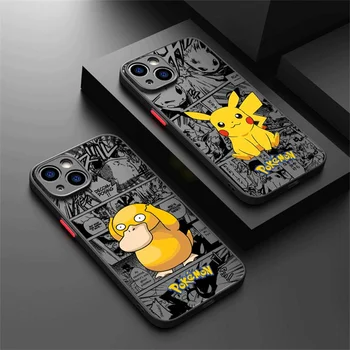 Luxus Pokemon Pikachu kemény matt telefontok iPhone 15 14 13 12 11 Pro Max mini X XR XS 7 8 6 Plus SE 2020 lökhárító hátlap