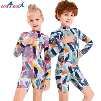 Lányok színes graffiti búvárruhája, búvárruha, fiú hosszú ujjú fürdőruha, rafting medúza öltöny, gyermek fürdőruha