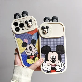 Mickey egér Anime Push ablak Lencsevédő tok iPhone 15-höz 14 13 12 11 Pro Max tok csíkos Fedél ütésálló telefontok