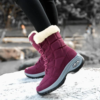 MILIKUYOU Téli női cipők Női középvádlicsizmák Alkalmi plüss Meleg klasszikus hócsizma Vízálló kültéri Muje Plus méret 36-42