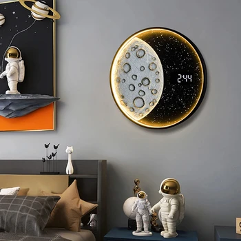 Modern LED fali lámpák Nappali hálószoba éjjeli lámpa óra Űrhajós Sconce fali lámpa Otthoni dekoráció lámpa kanapé háttér Falióra