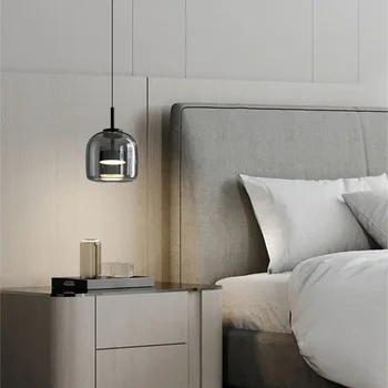 Modern minimalista csillogás függőlámpák Füstölt üveg étterem konyha függő lámpa hálószoba lámpatest felfüggesztett világítótestek