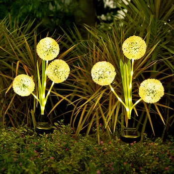 Napelemes háromfejű pitypang földdugó kültéri vízálló növény könnyű kert szilikon gyep könnyű energia kerti dekoráció